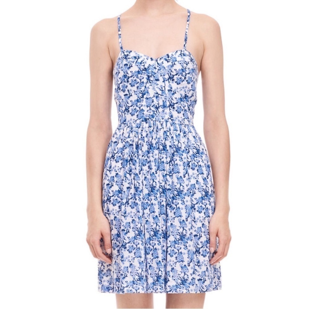 Rebecca Taylor Aimee White & Blue Floral Bustier Dress Size 10